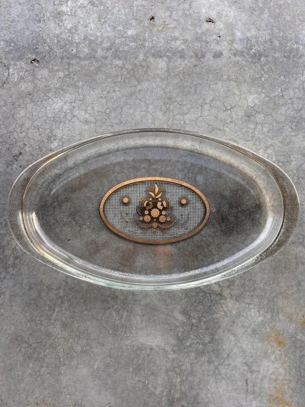Vintage PYREX Georges Briard 22K Gold Fleck Love Bird Oval Serving Platter 18x10